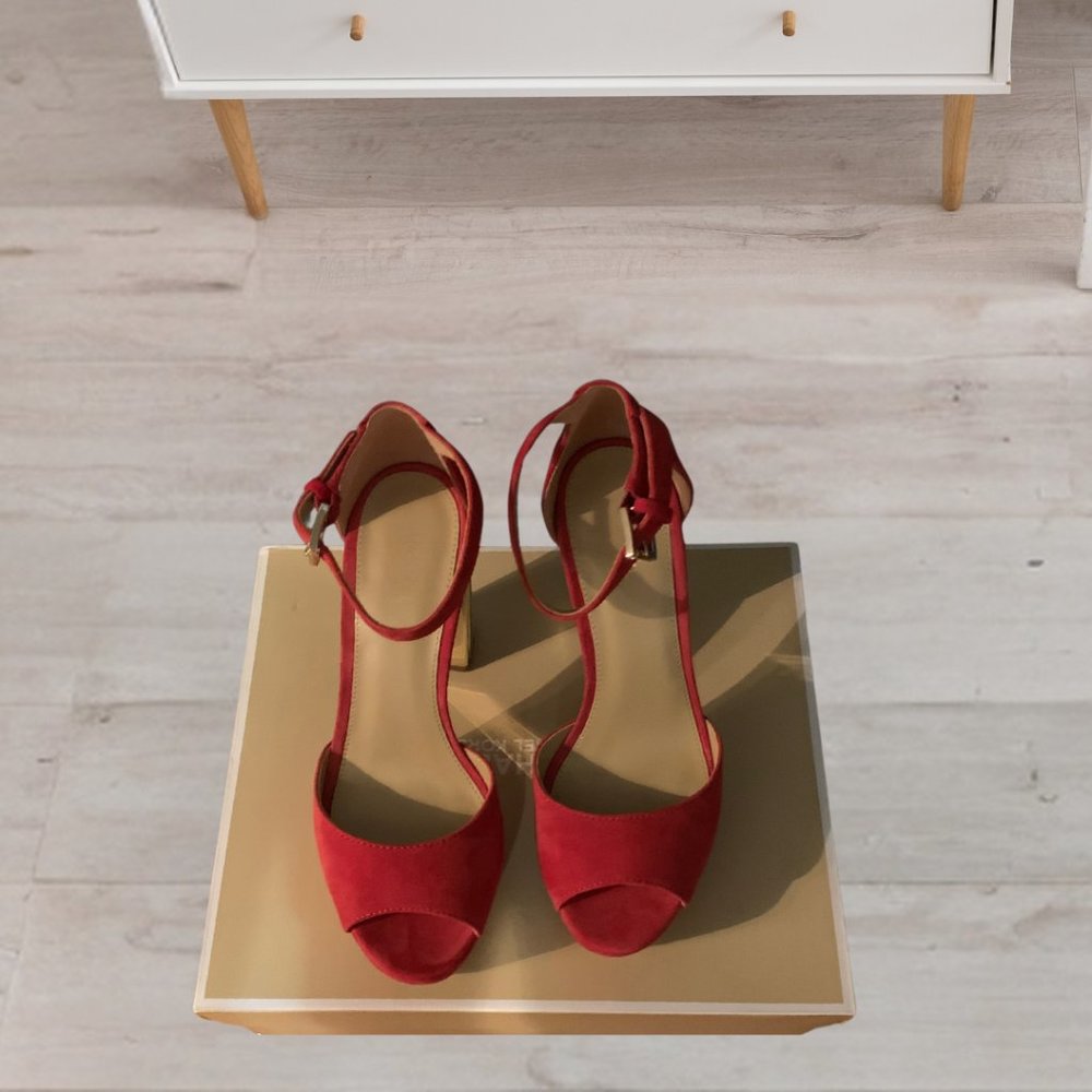 Micheal Kors Porter Ankle Strap Gold Block Heel